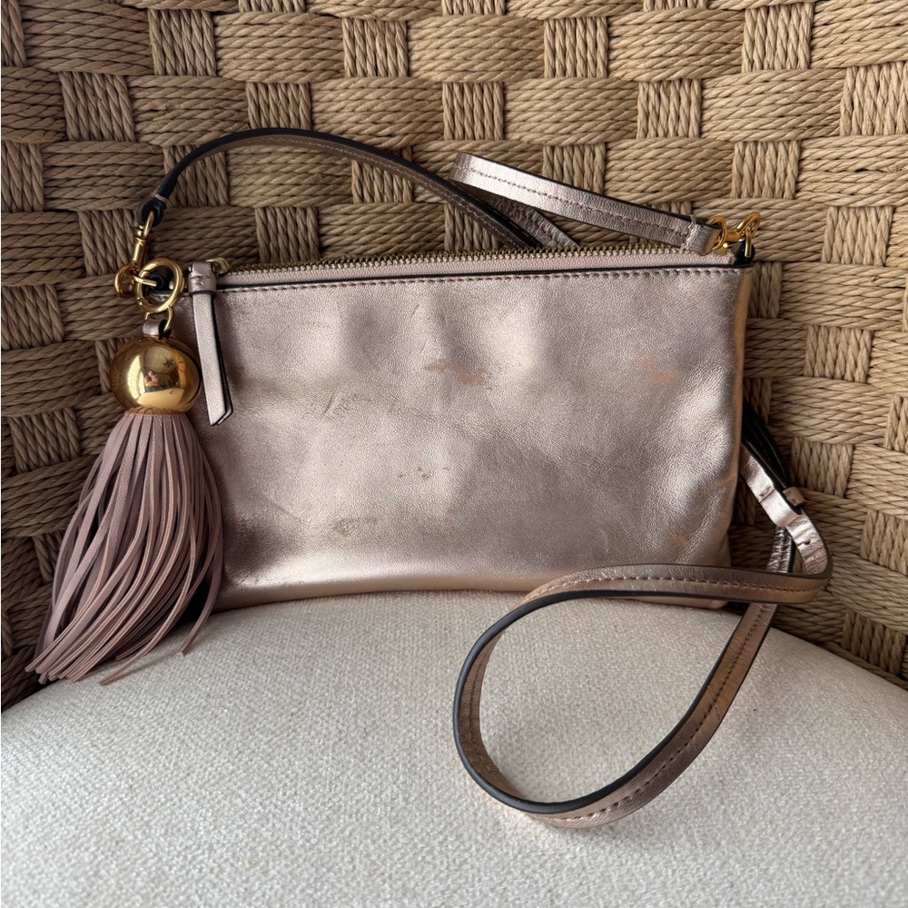 Tory Burch Elegant Metallic Rose Crossbody Bag